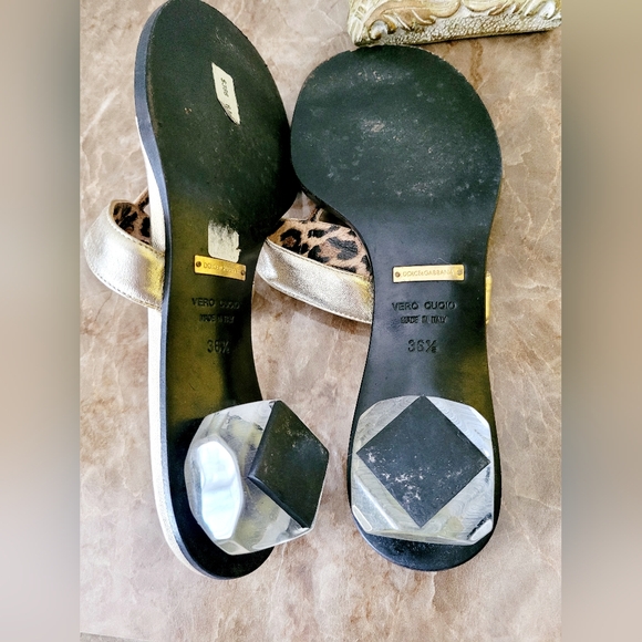 Dolce & Gabbana Luxury Buttery Soft Leather Thong Sandals Crystal Heel Gold 6.5 - Picture 13 of 16